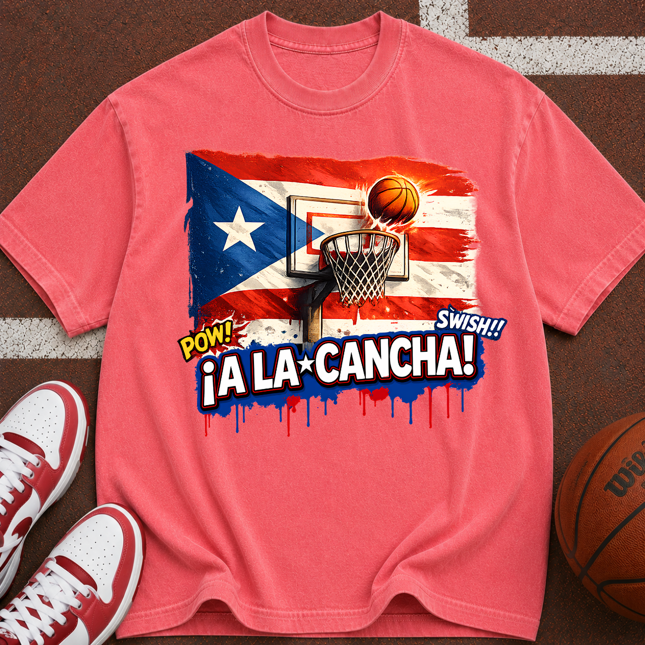 Puerto Rico Basketball Flag graphic T-Shirt | ¡A La Cancha! street art design
