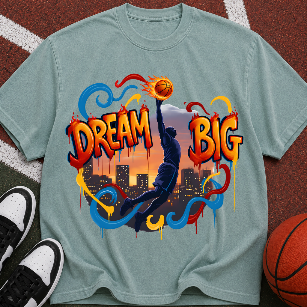 Dream Big Basketball silhouette T-Shirt | Urban sunset hoop design