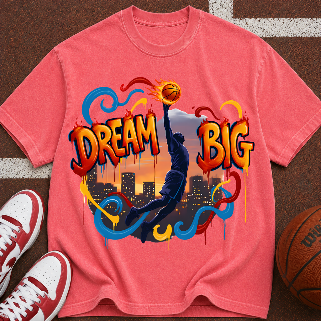 Dream Big Basketball silhouette T-Shirt | Urban sunset hoop design