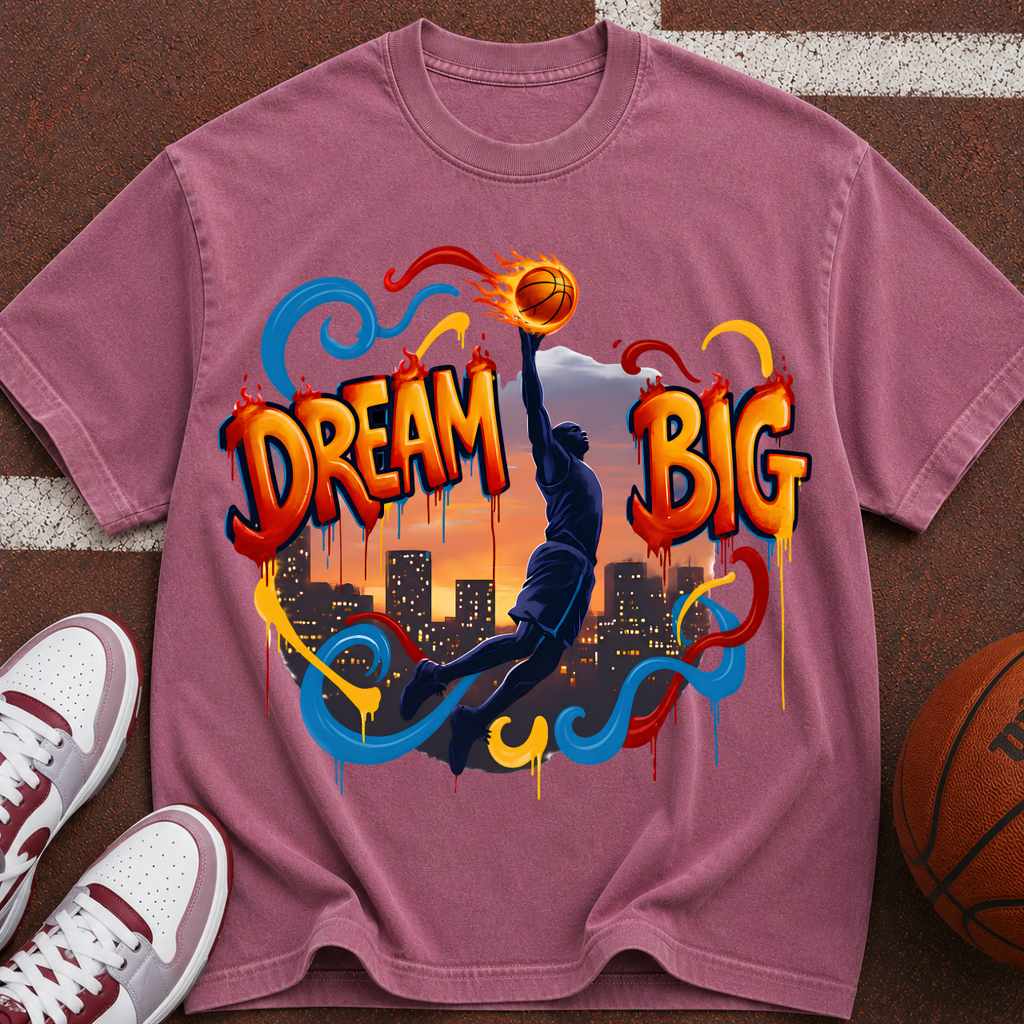 Dream Big Basketball silhouette T-Shirt | Urban sunset hoop design
