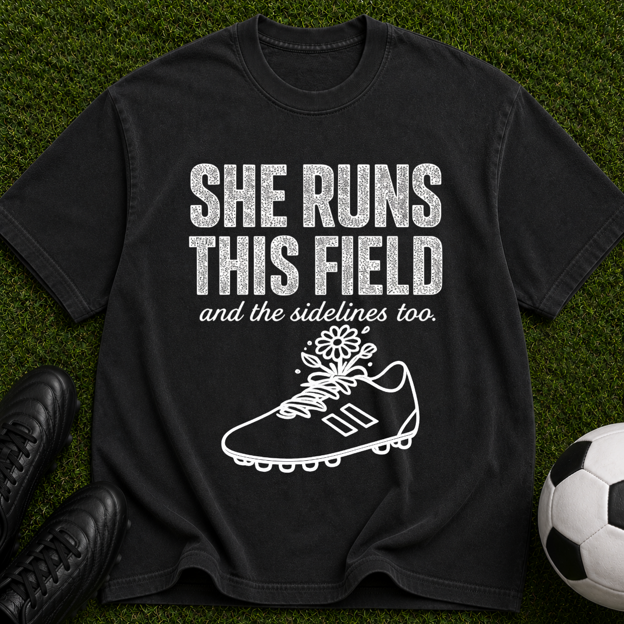 She Runs This Field Soccer T-Shirt — Women's Soccer Coach & Player Gift