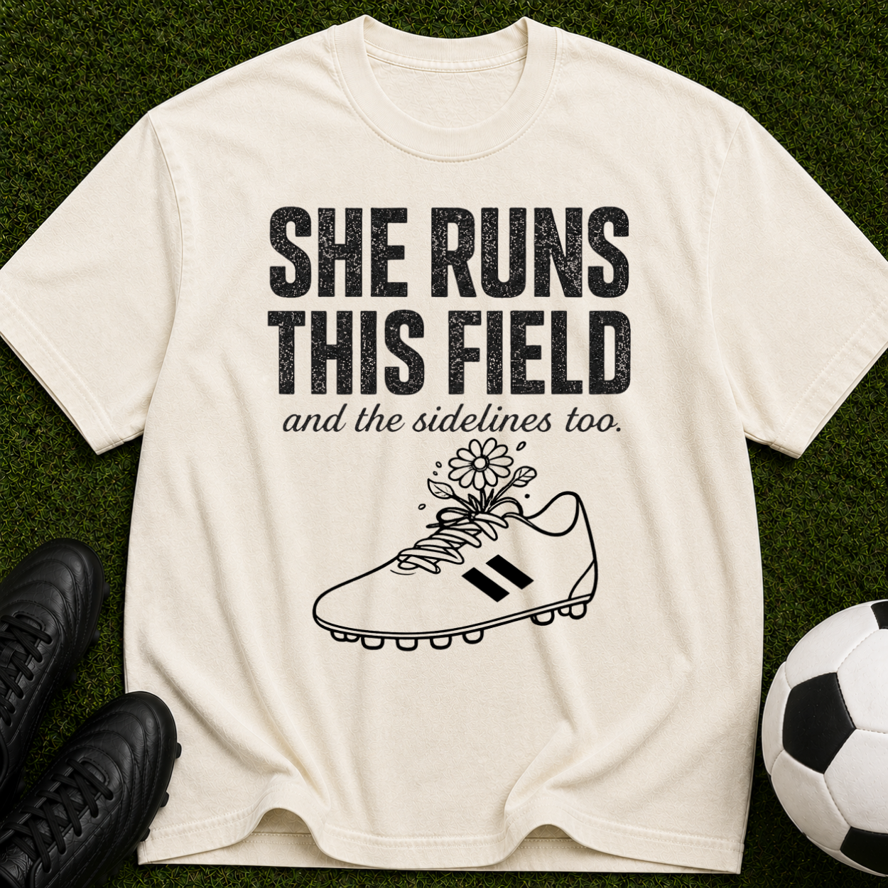 She Runs This Field Soccer T-Shirt — Women's Soccer Coach & Player Gift