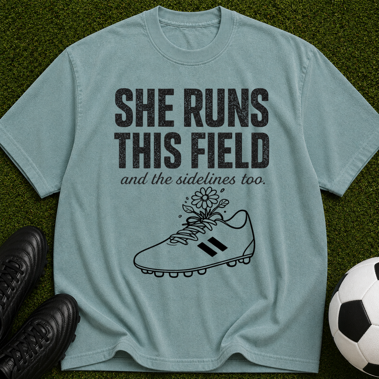 She Runs This Field Soccer T-Shirt — Women's Soccer Coach & Player Gift