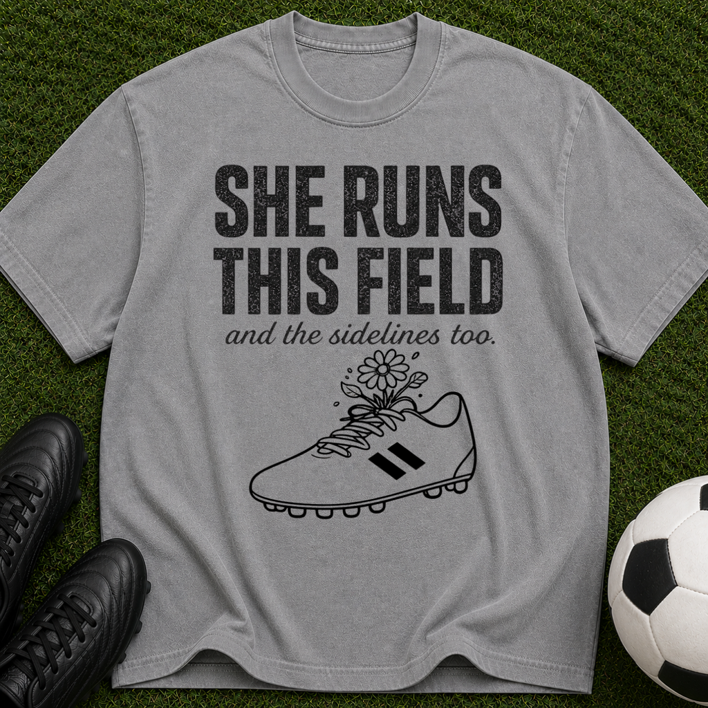 She Runs This Field Soccer T-Shirt — Women's Soccer Coach & Player Gift