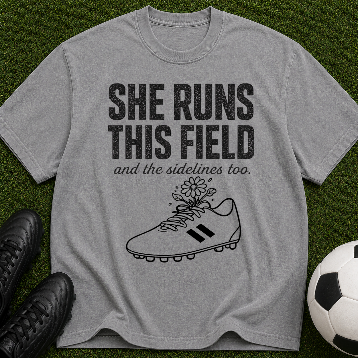 She Runs This Field Soccer T-Shirt — Women's Soccer Coach & Player Gift