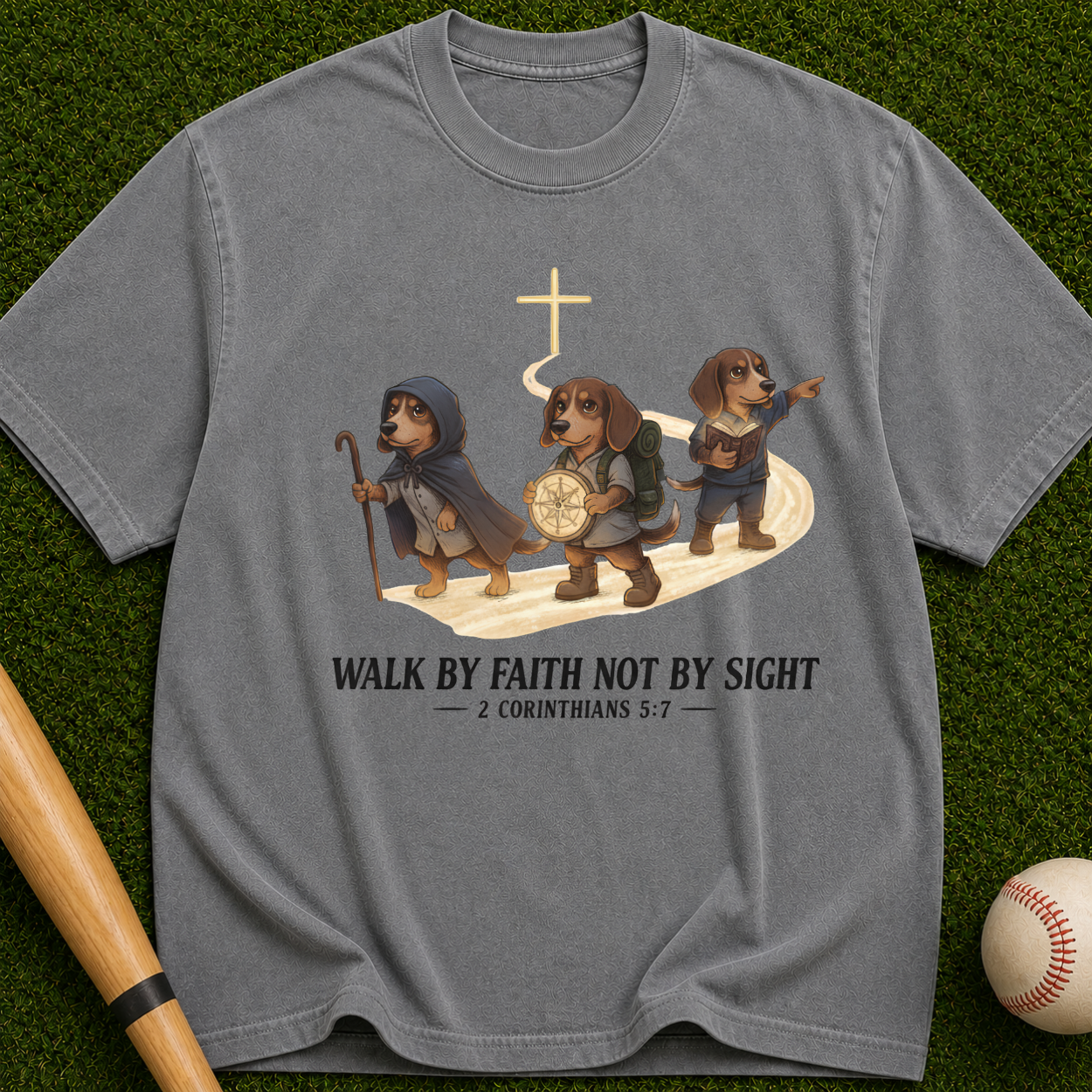 Faith Walk Dachshund T-Shirt — "Walk by Faith Not by Sight" Christian Tee