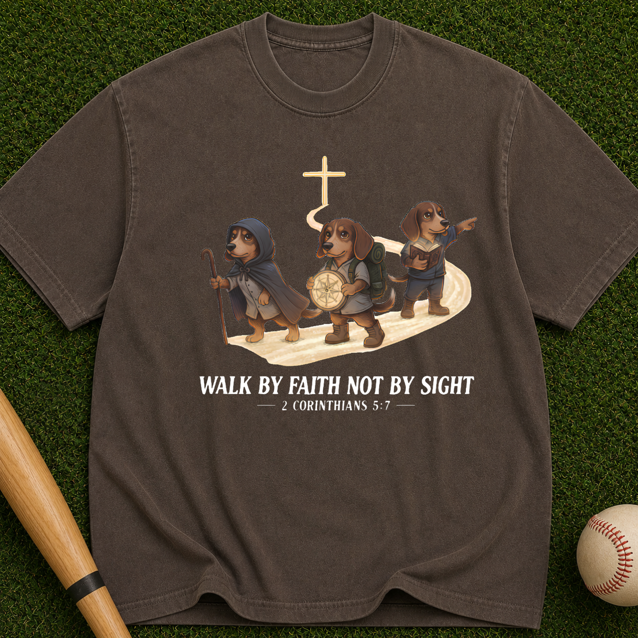 Faith Walk Dachshund T-Shirt — "Walk by Faith Not by Sight" Christian Tee