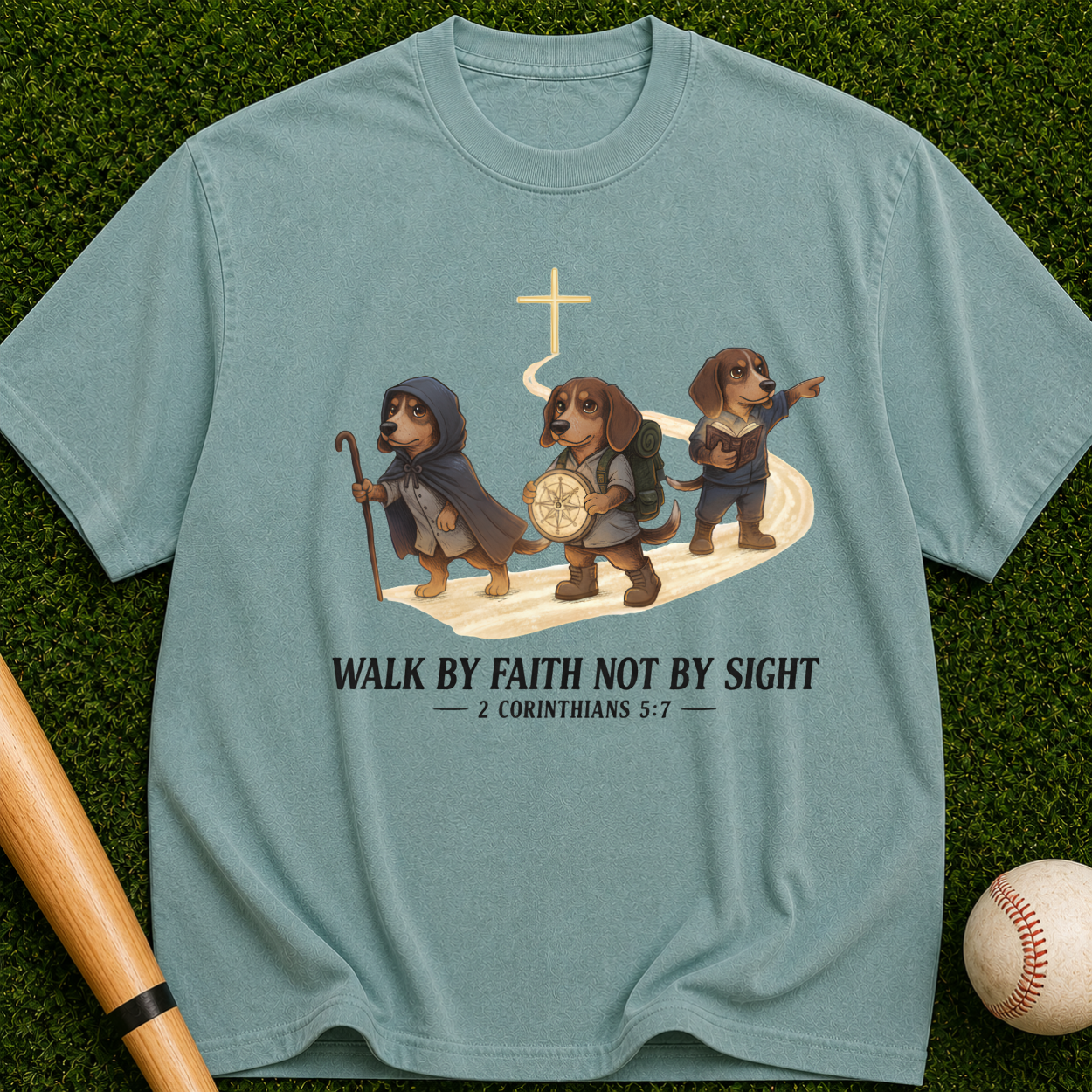 Faith Walk Dachshund T-Shirt — "Walk by Faith Not by Sight" Christian Tee