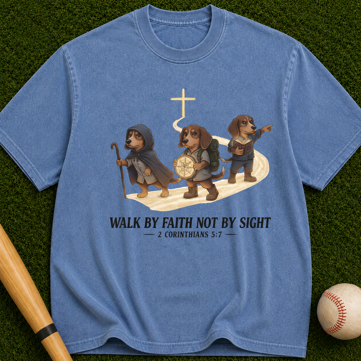 Faith Walk Dachshund T-Shirt — "Walk by Faith Not by Sight" Christian Tee