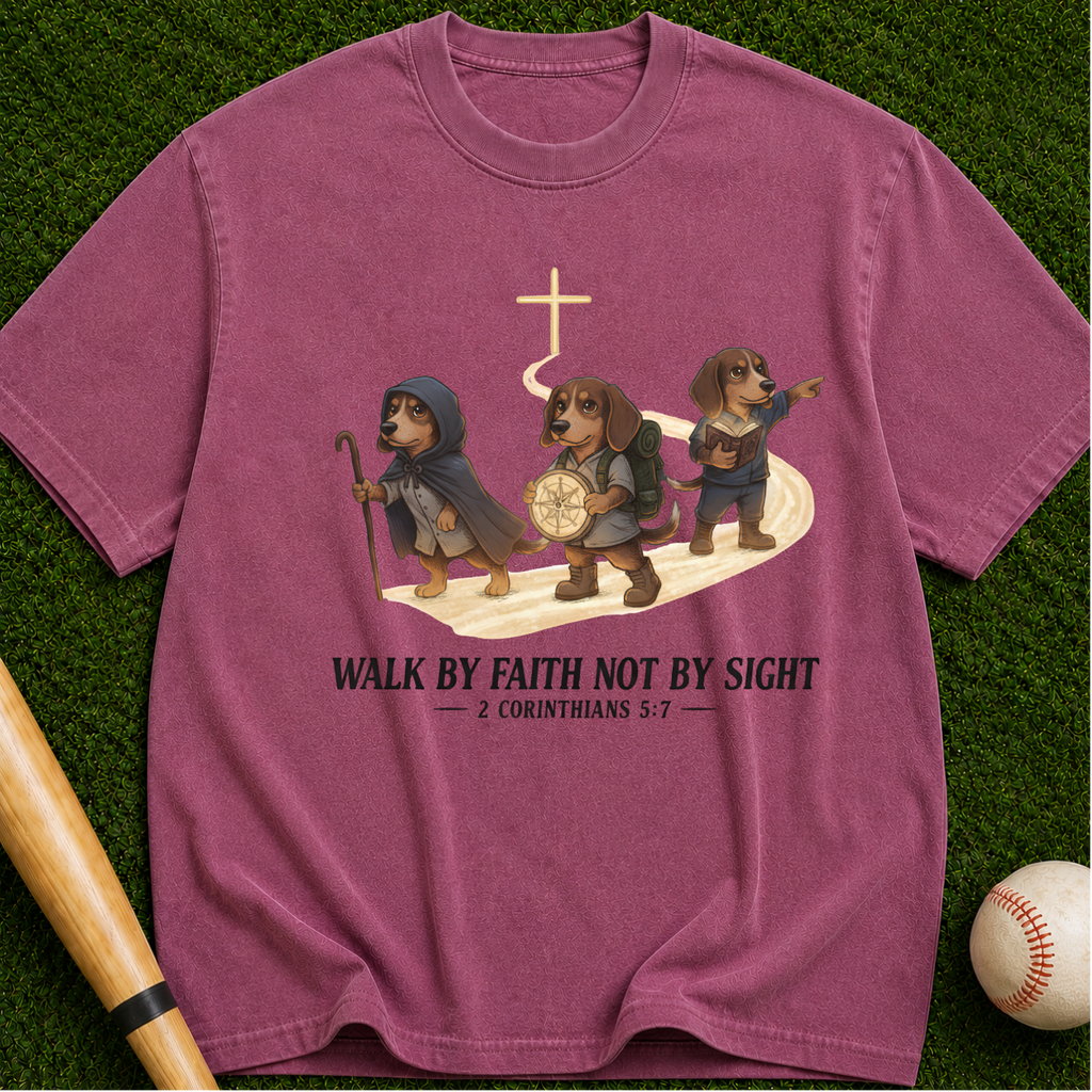 Faith Walk Dachshund T-Shirt — "Walk by Faith Not by Sight" Christian Tee