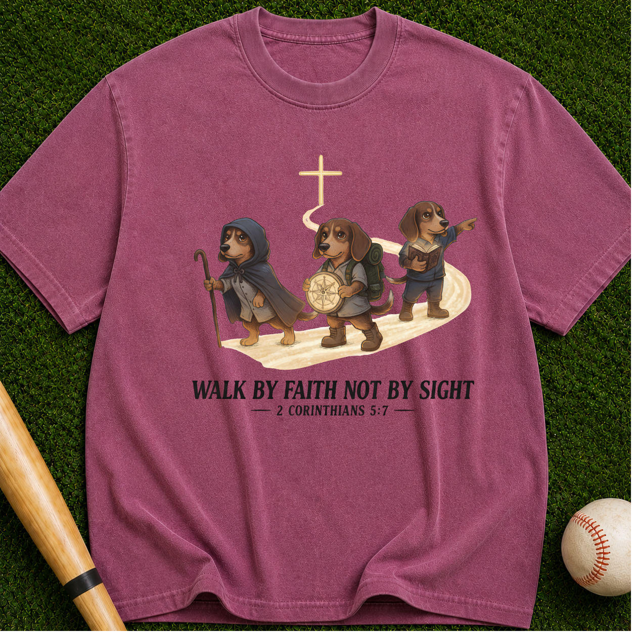 Faith Walk Dachshund T-Shirt — "Walk by Faith Not by Sight" Christian Tee