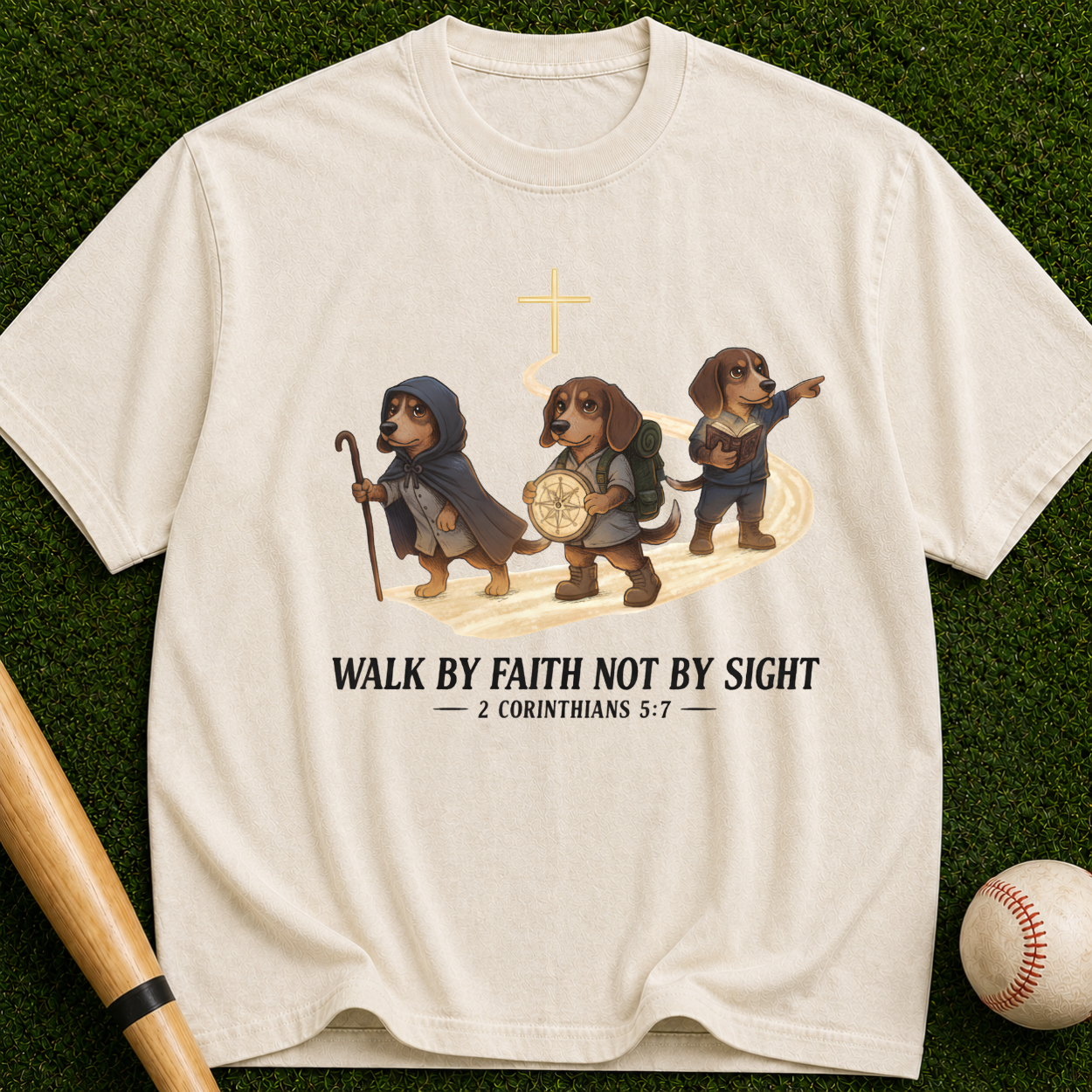 Faith Walk Dachshund T-Shirt — "Walk by Faith Not by Sight" Christian Tee