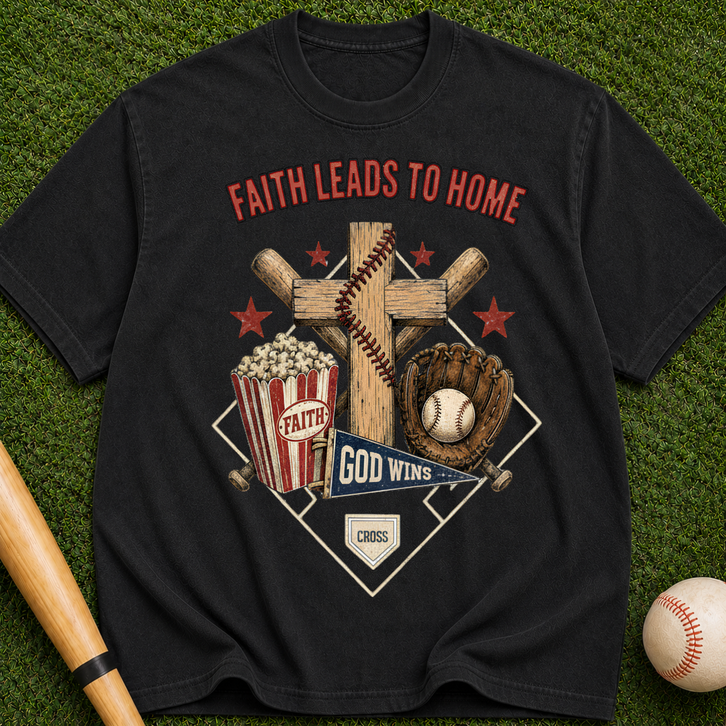 Faith Leads to Home T-Shirt — Christian Baseball & Faith Graphic Tee