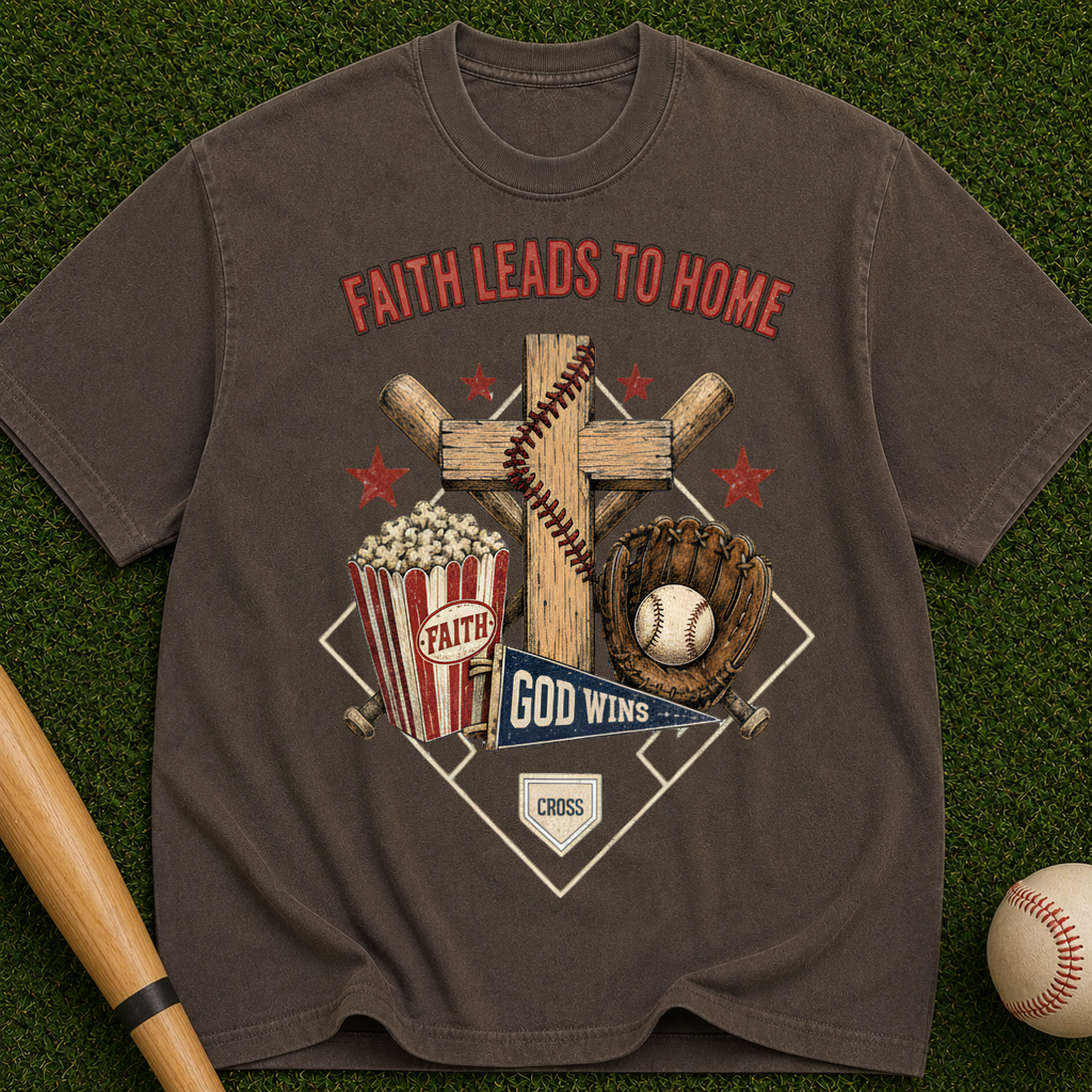 Faith Leads to Home T-Shirt — Christian Baseball & Faith Graphic Tee