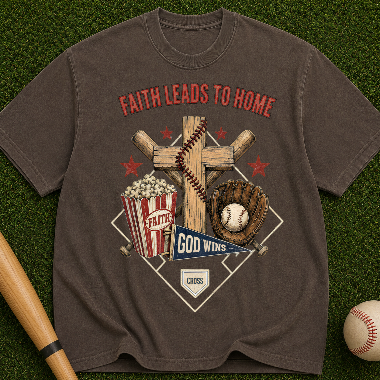 Faith Leads to Home T-Shirt — Christian Baseball & Faith Graphic Tee