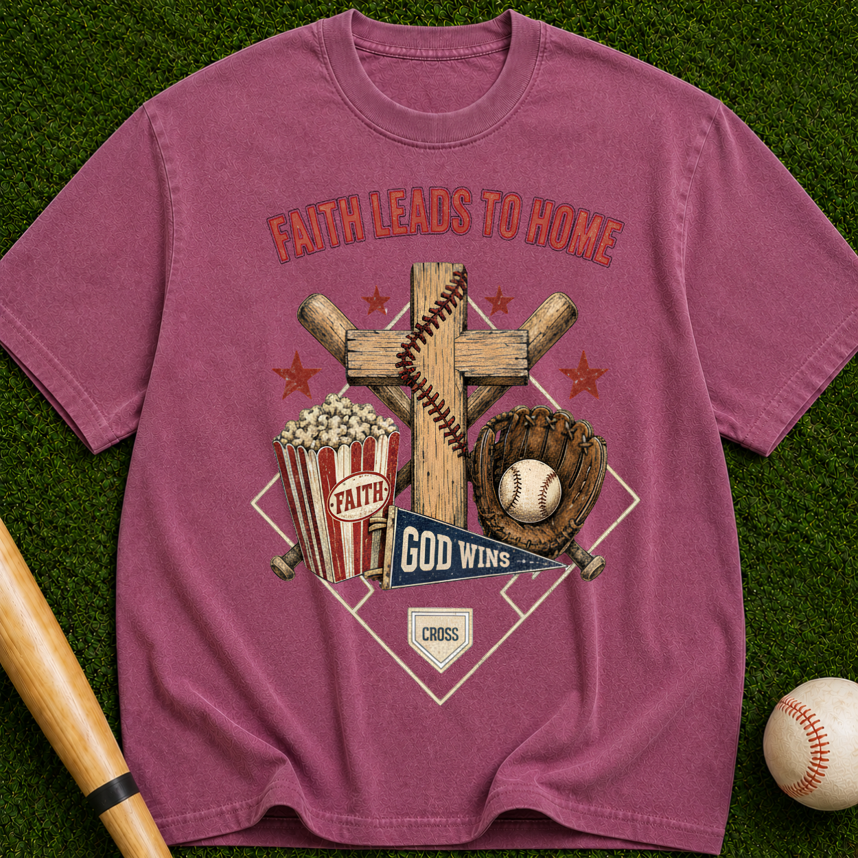 Faith Leads to Home T-Shirt — Christian Baseball & Faith Graphic Tee