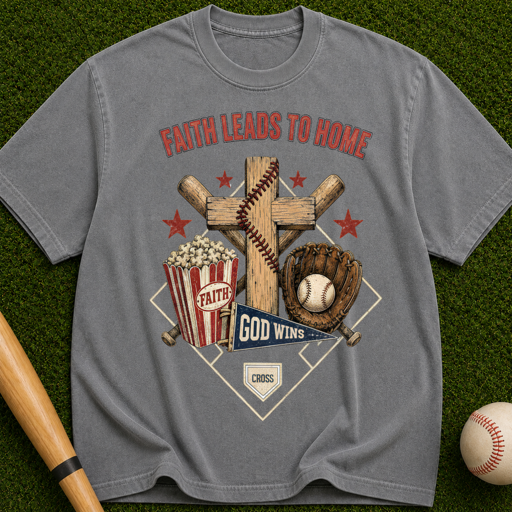 Faith Leads to Home T-Shirt — Christian Baseball & Faith Graphic Tee