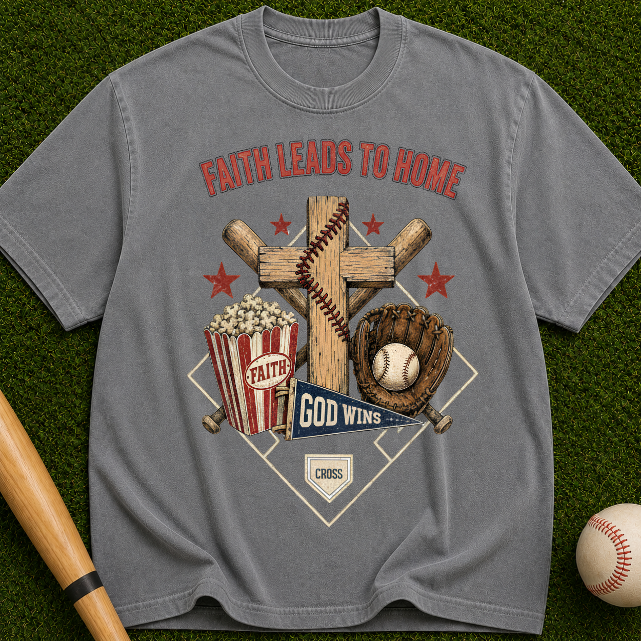 Faith Leads to Home T-Shirt — Christian Baseball & Faith Graphic Tee