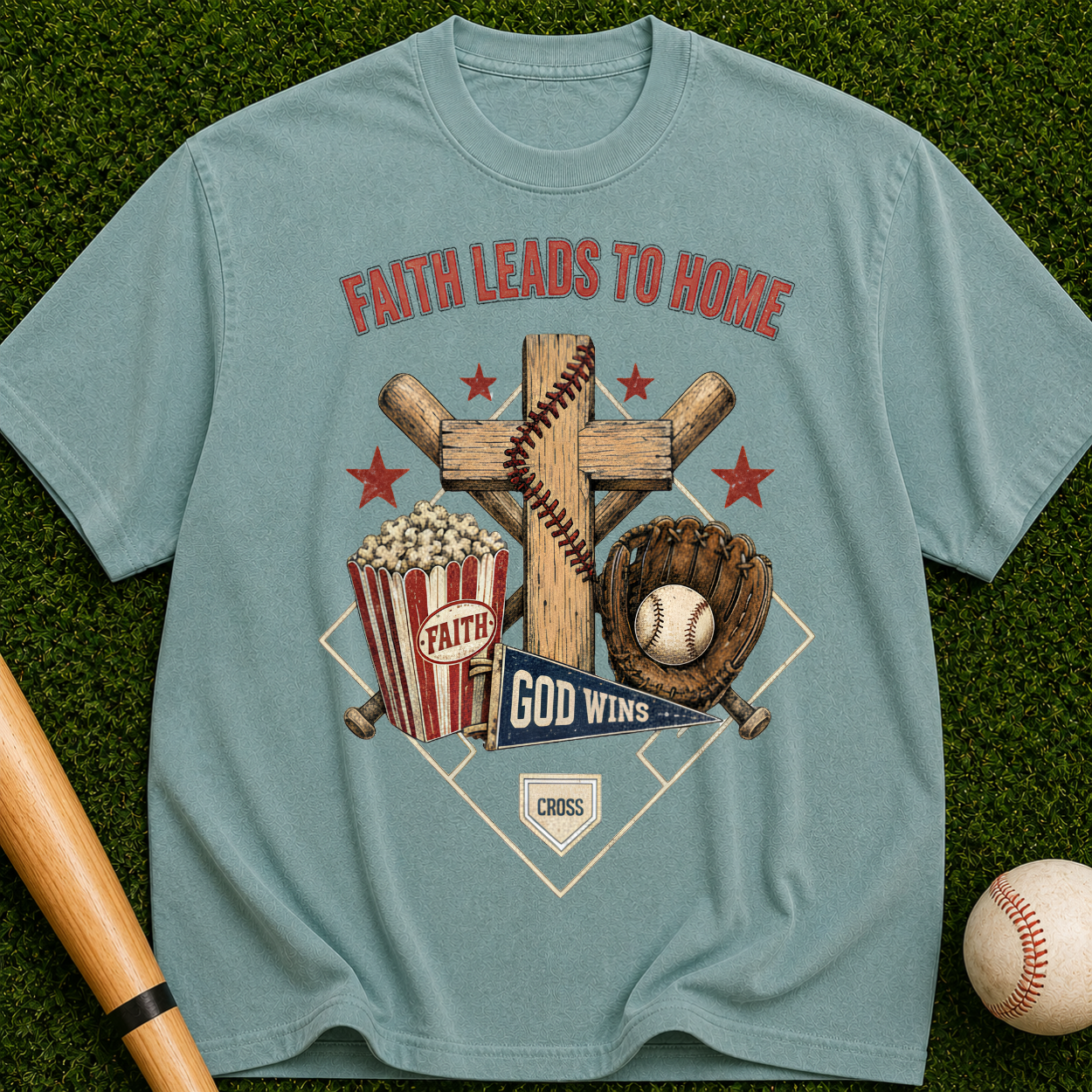 Faith Leads to Home T-Shirt — Christian Baseball & Faith Graphic Tee
