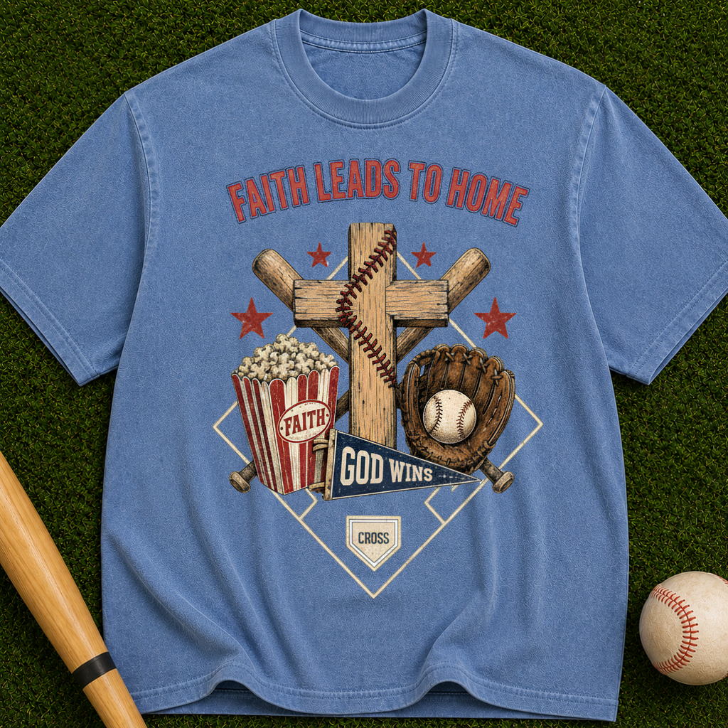 Faith Leads to Home T-Shirt — Christian Baseball & Faith Graphic Tee