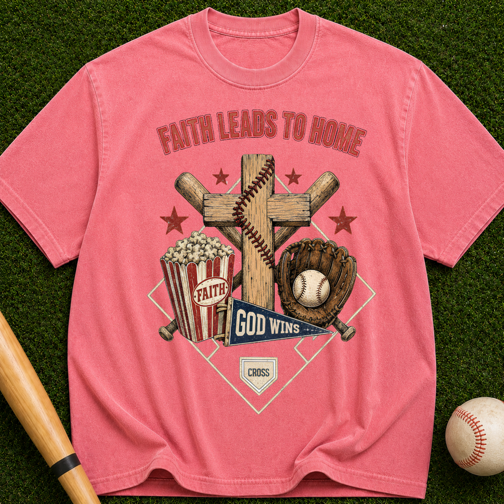 Faith Leads to Home T-Shirt — Christian Baseball & Faith Graphic Tee