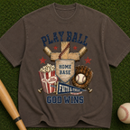 Play Ball God Wins T-Shirt — Baseball Home Base Faith & Family Graphic Tee