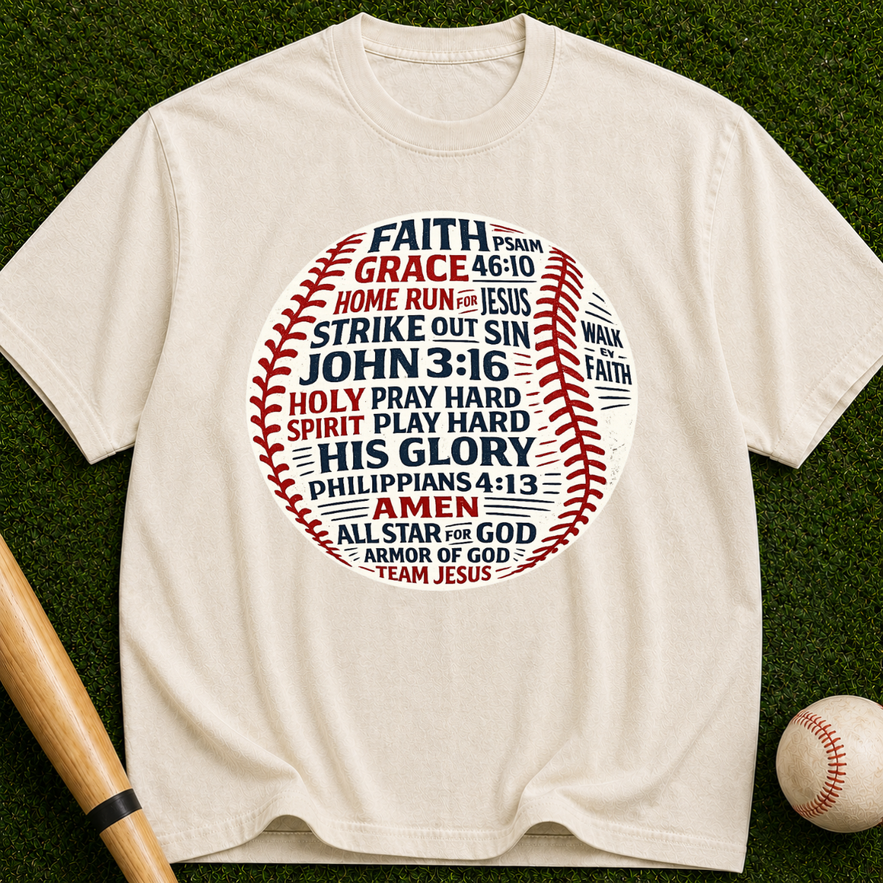 Faith & Baseball Word Art T-Shirt — John 3:16 Christian Sports Tee