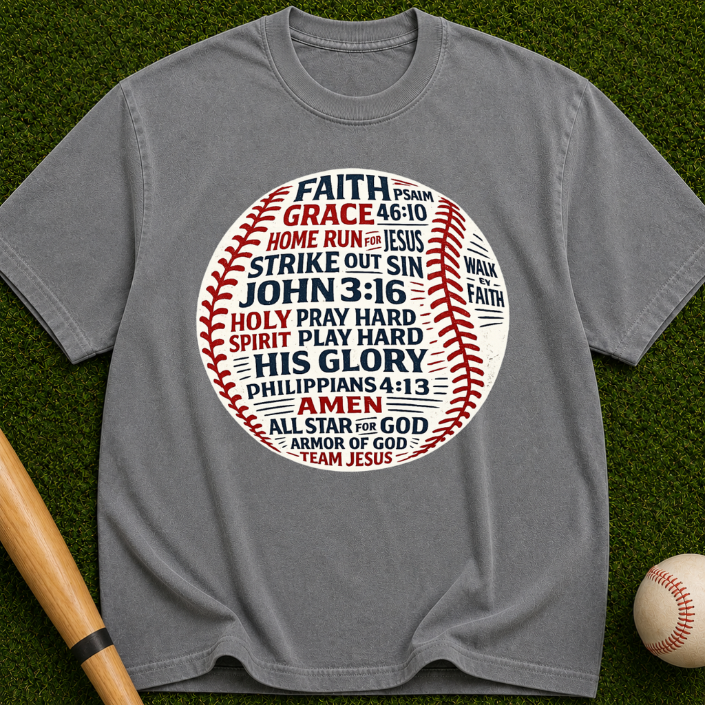 Faith & Baseball Word Art T-Shirt — John 3:16 Christian Sports Tee