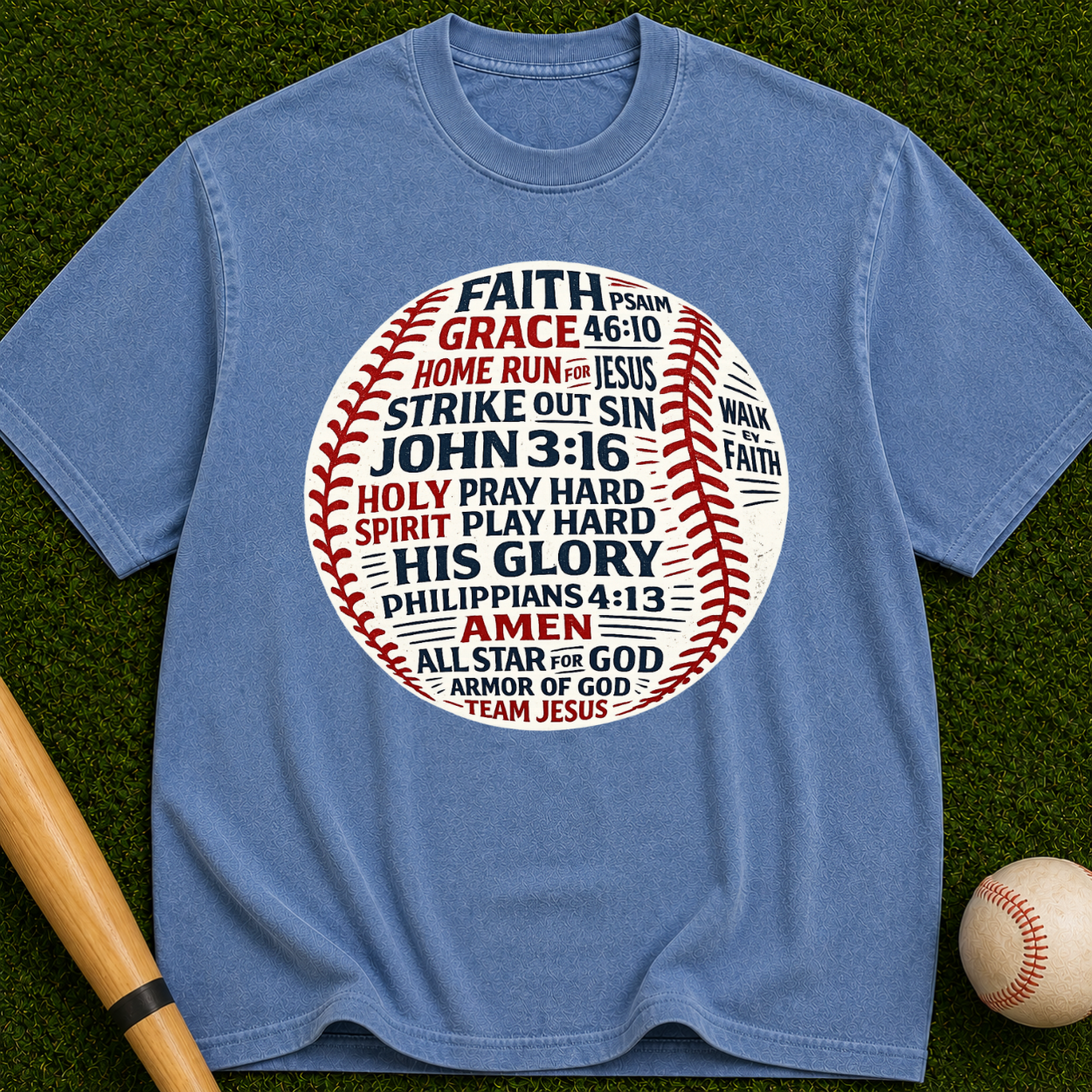 Faith & Baseball Word Art T-Shirt — John 3:16 Christian Sports Tee