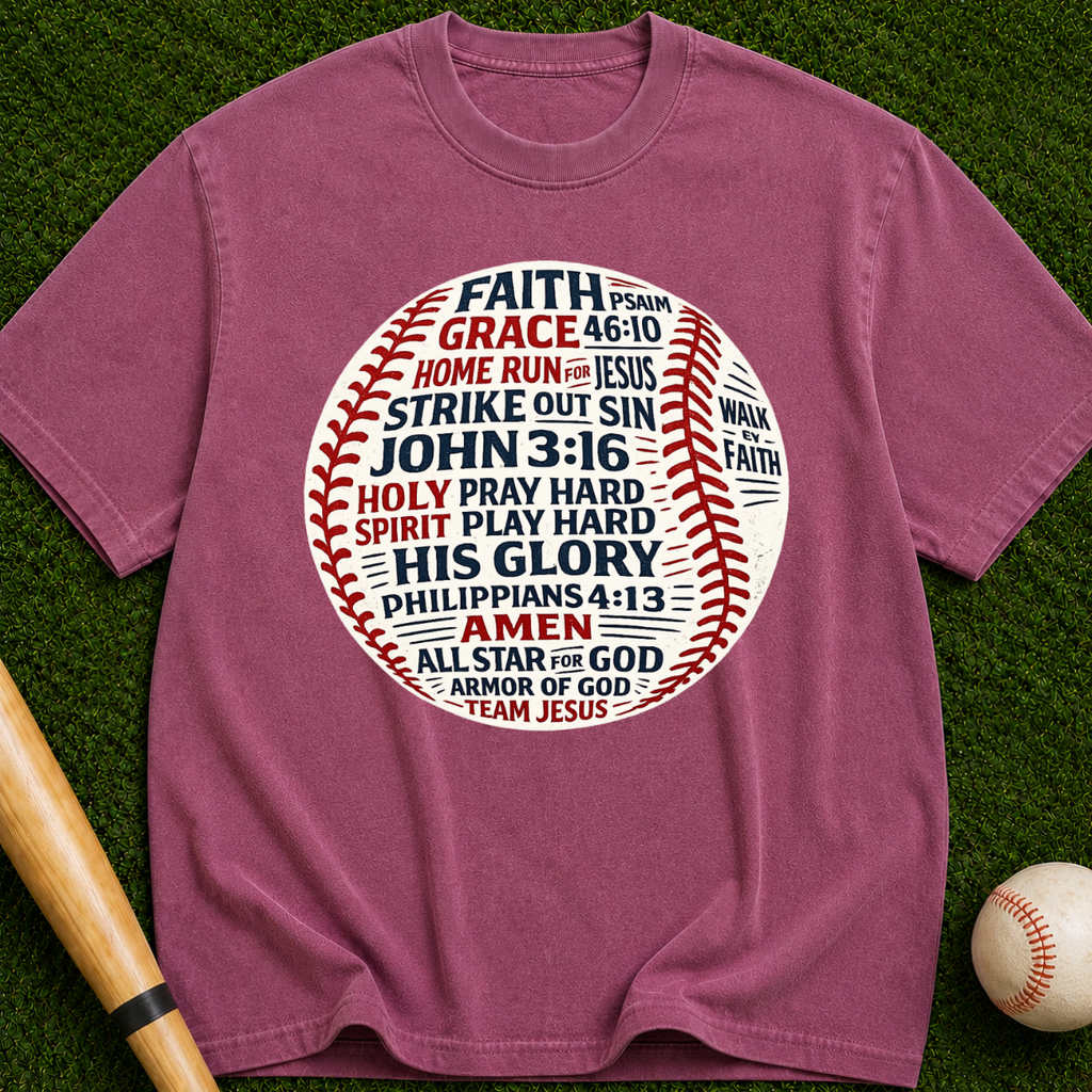 Faith & Baseball Word Art T-Shirt — John 3:16 Christian Sports Tee