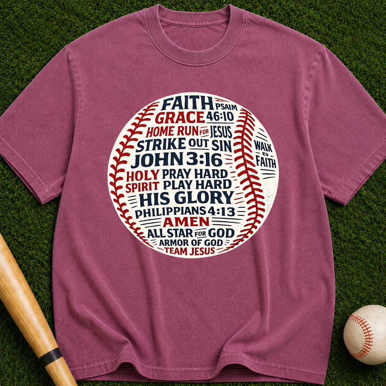 Faith & Baseball Word Art T-Shirt — John 3:16 Christian Sports Tee