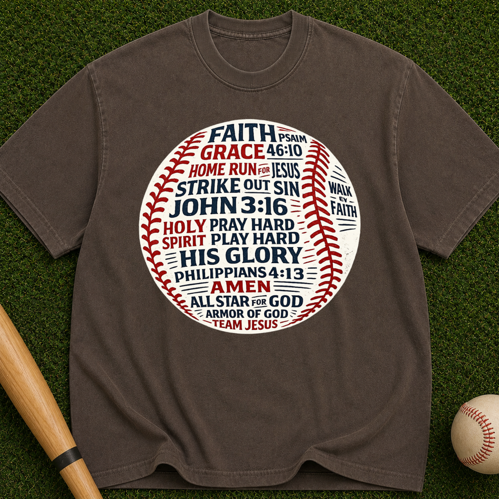 Faith & Baseball Word Art T-Shirt — John 3:16 Christian Sports Tee