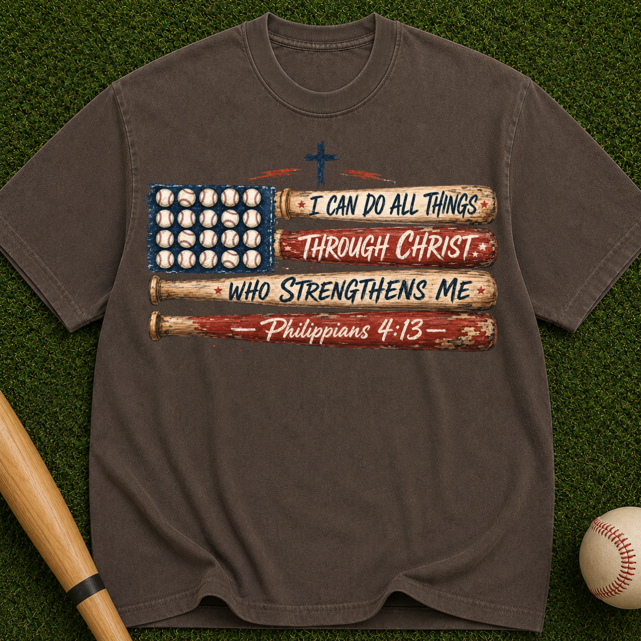 Philippians 4:13 Baseball Flag T-Shirt — I Can Do All Things Christian Tee