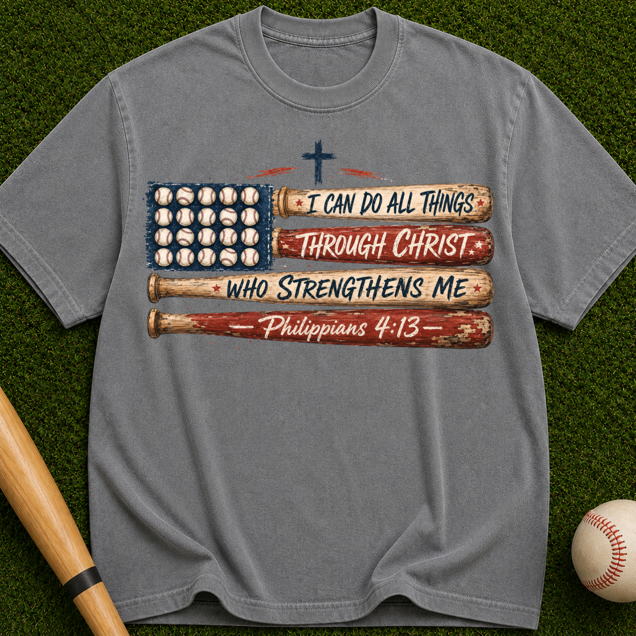 Philippians 4:13 Baseball Flag T-Shirt — I Can Do All Things Christian Tee