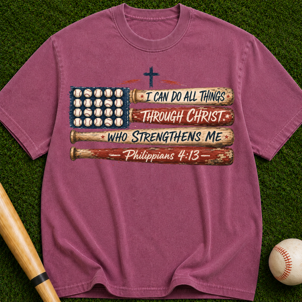 Philippians 4:13 Baseball Flag T-Shirt — I Can Do All Things Christian Tee