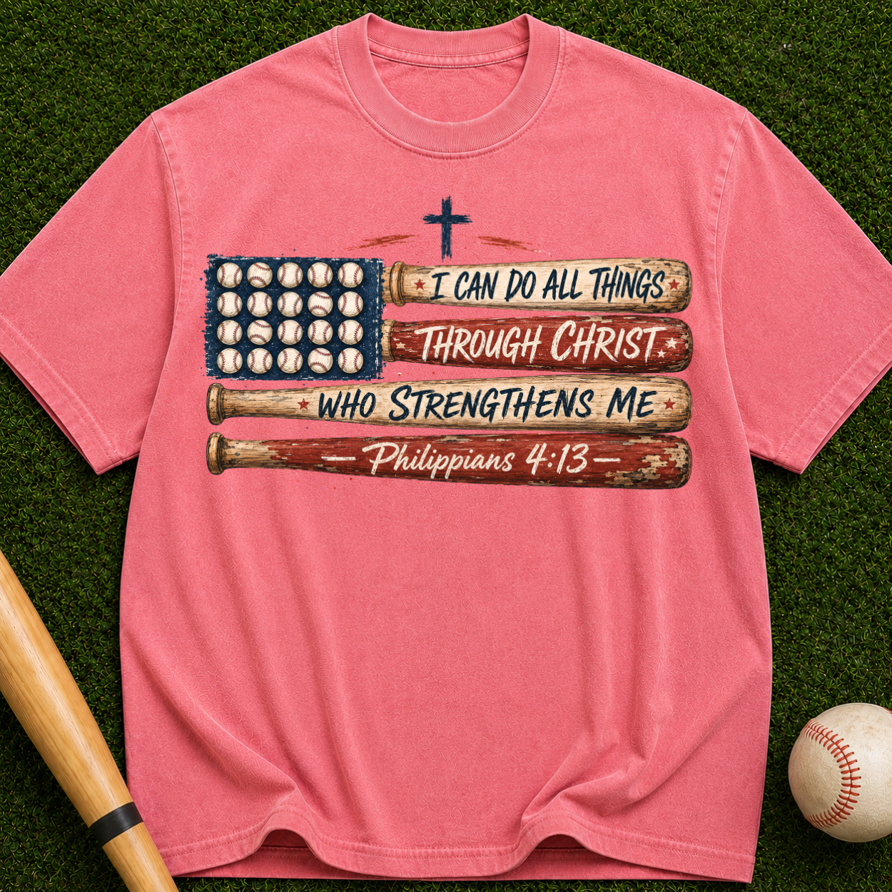 Philippians 4:13 Baseball Flag T-Shirt — I Can Do All Things Christian Tee