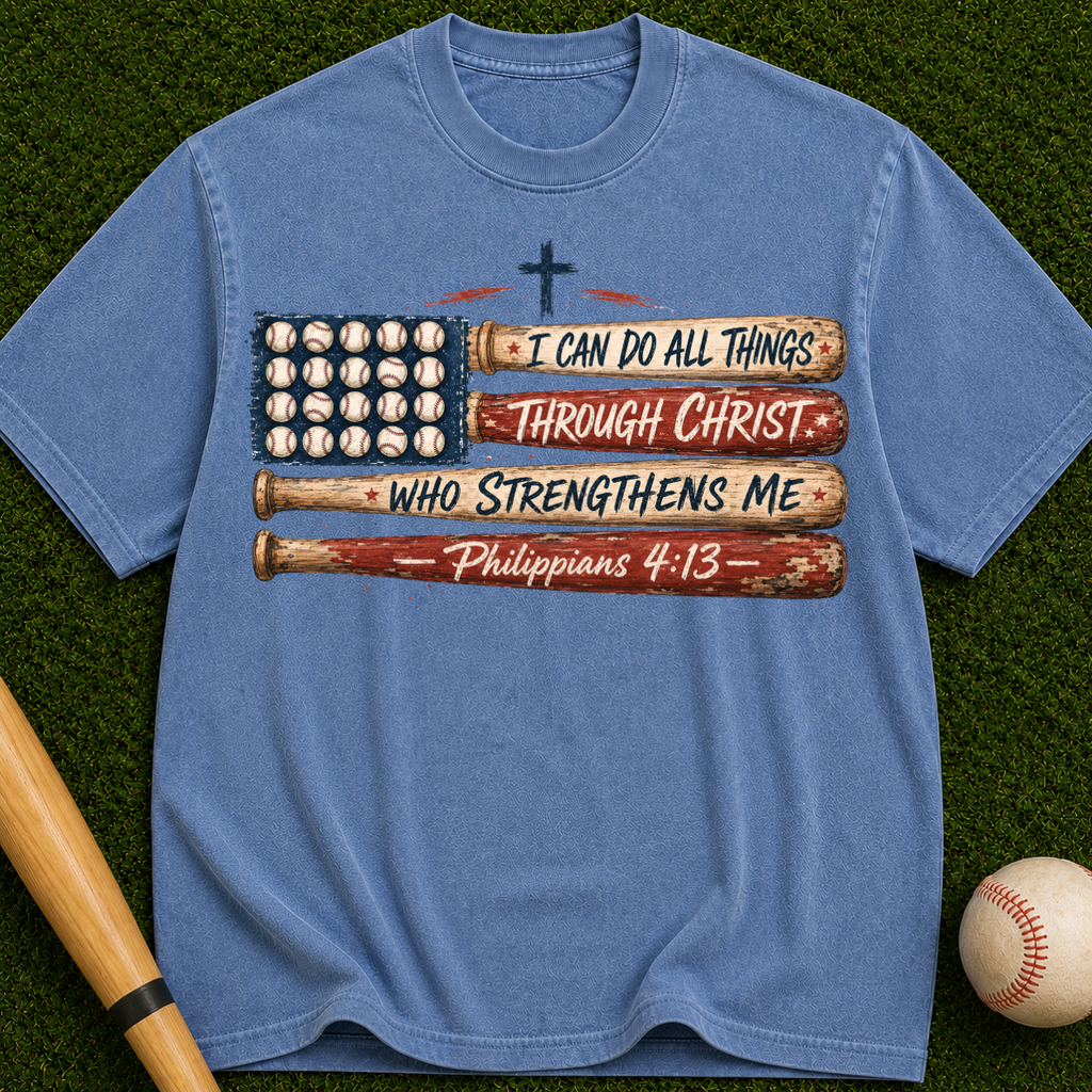 Philippians 4:13 Baseball Flag T-Shirt — I Can Do All Things Christian Tee