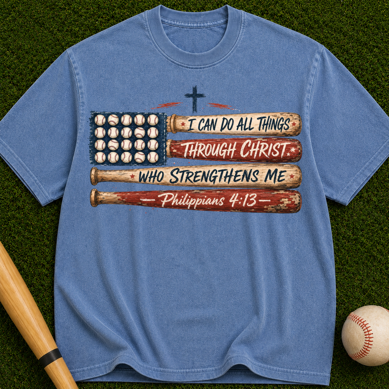 Philippians 4:13 Baseball Flag T-Shirt — I Can Do All Things Christian Tee