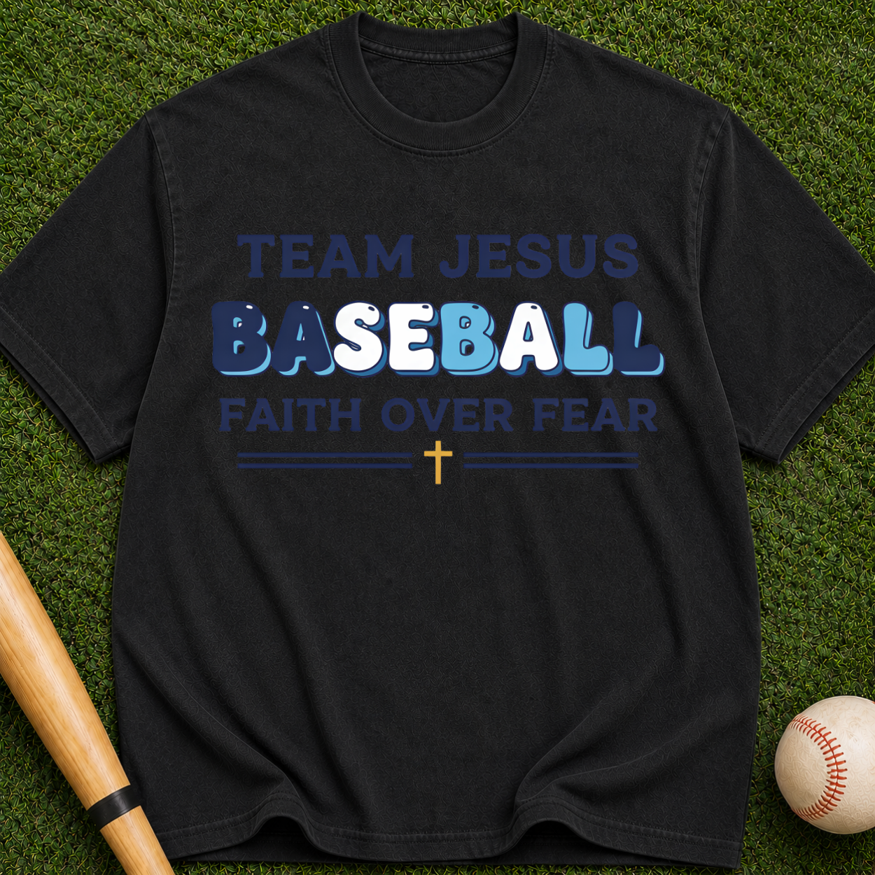 Team Jesus Baseball Faith Over Fear Christian Baseball Tee