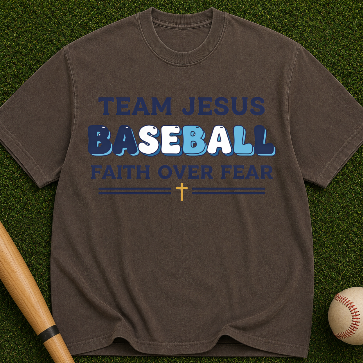 Team Jesus Baseball Faith Over Fear Christian Baseball Tee