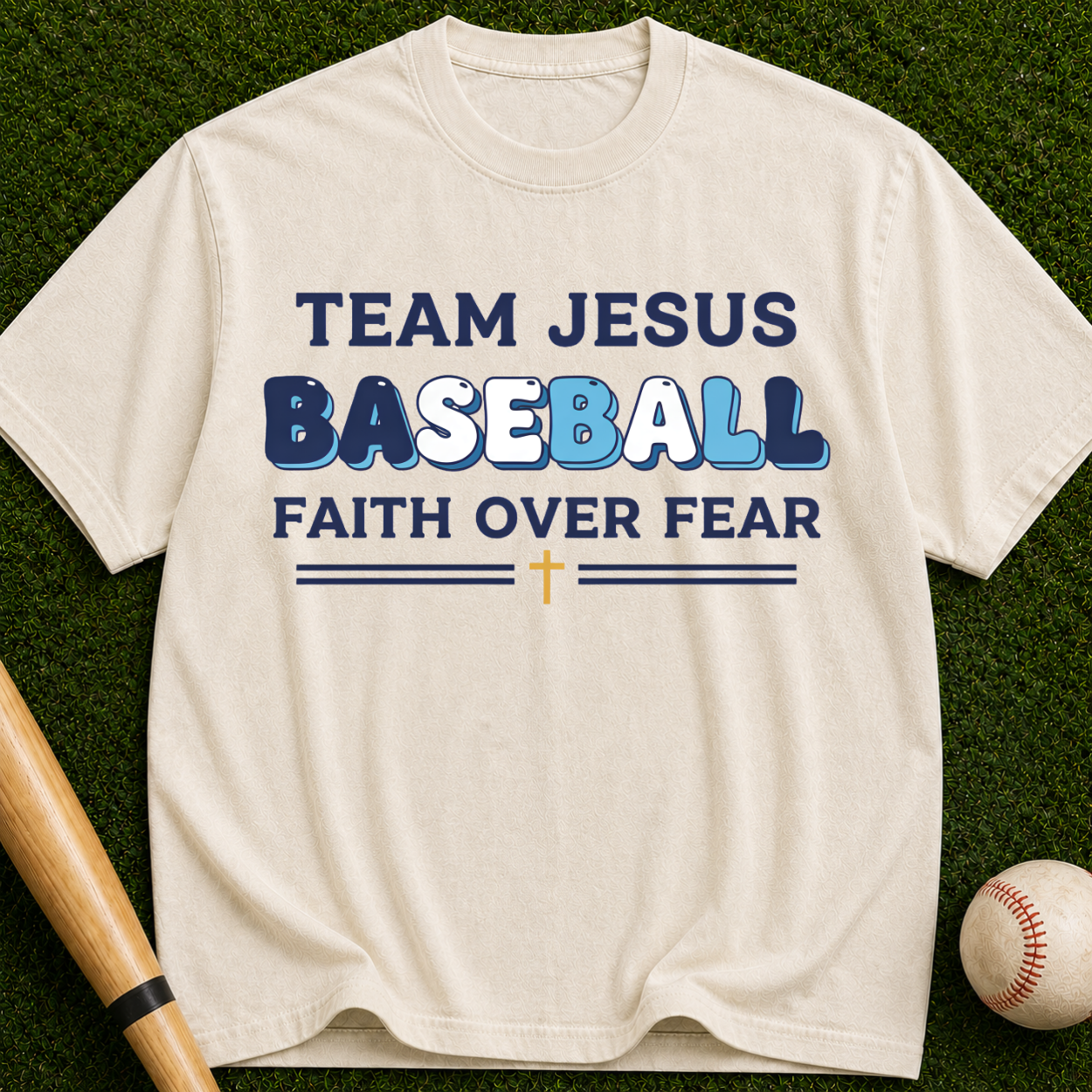 Team Jesus Baseball Faith Over Fear Christian Baseball Tee