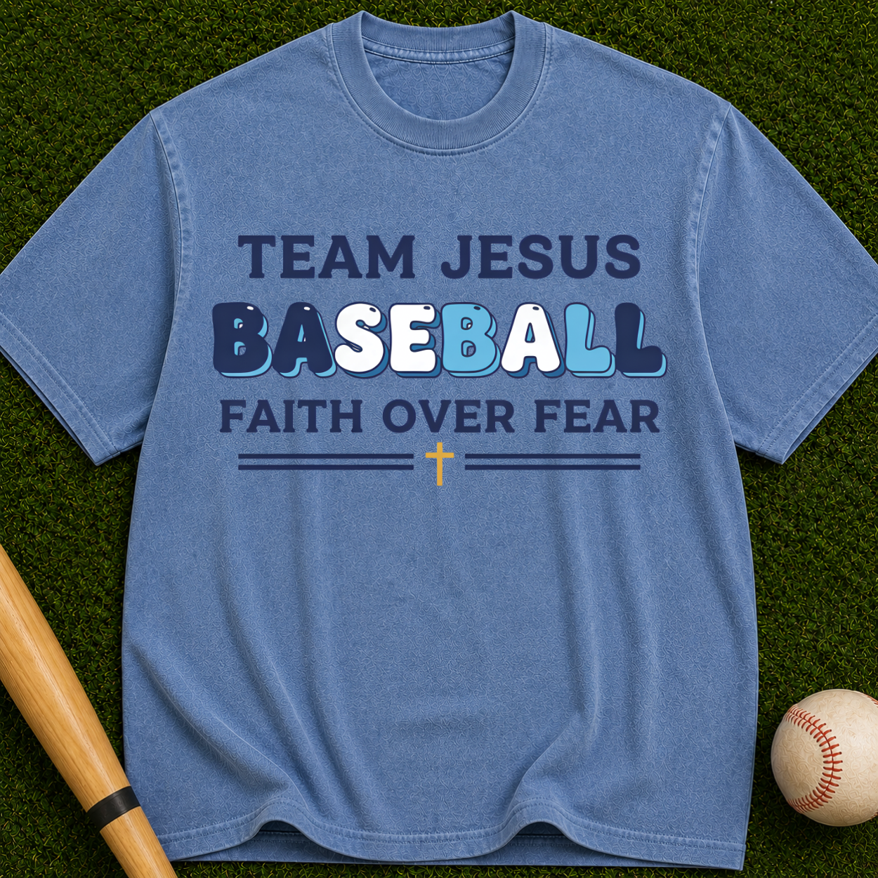 Team Jesus Baseball Faith Over Fear Christian Baseball Tee