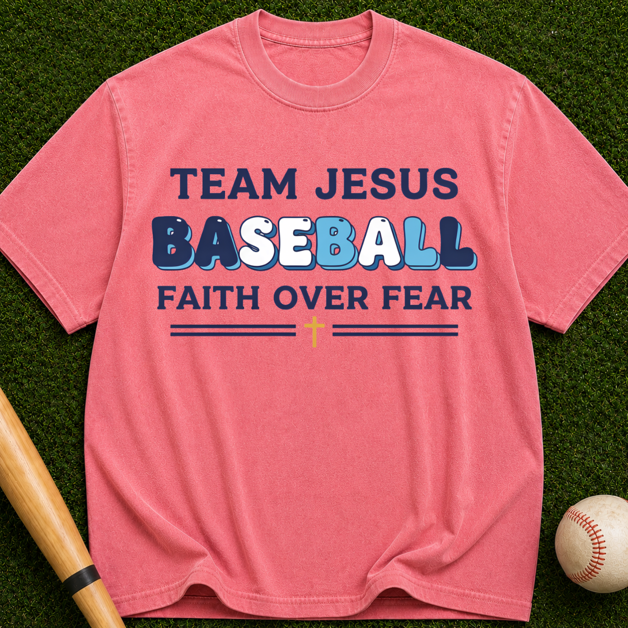 Team Jesus Baseball Faith Over Fear Christian Baseball Tee