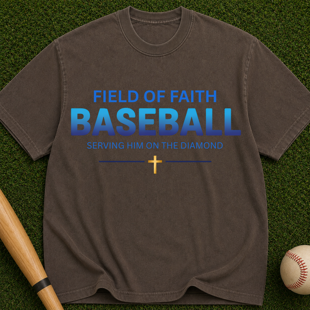 Field of Faith Baseball — "Serving Him on the Diamond" Christian Baseball Tee