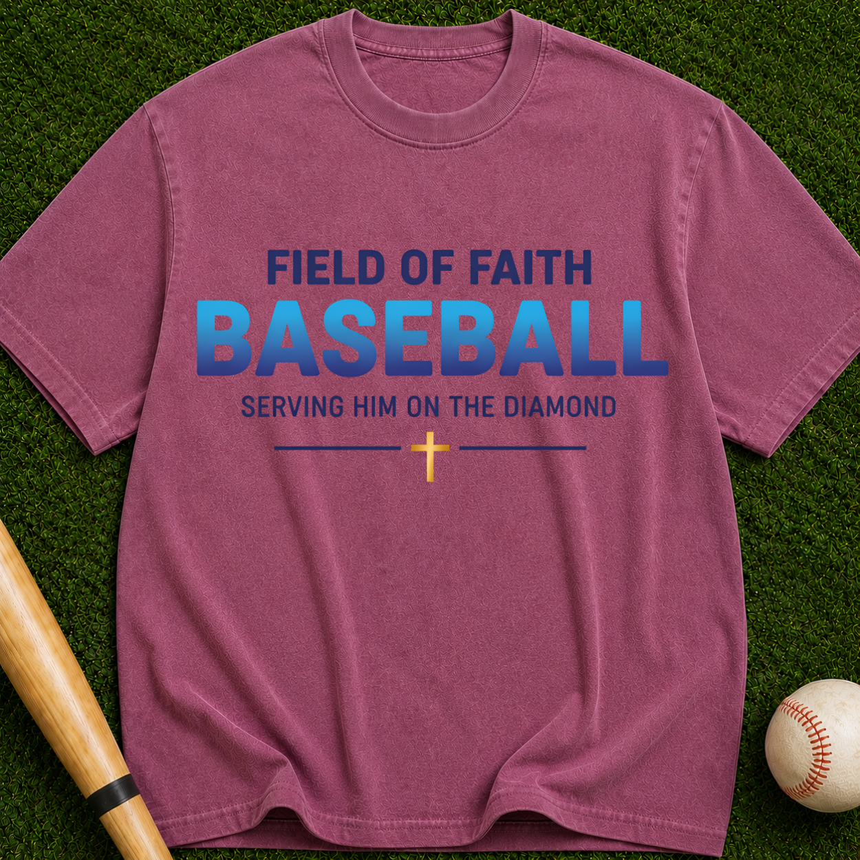 Field of Faith Baseball — "Serving Him on the Diamond" Christian Baseball Tee