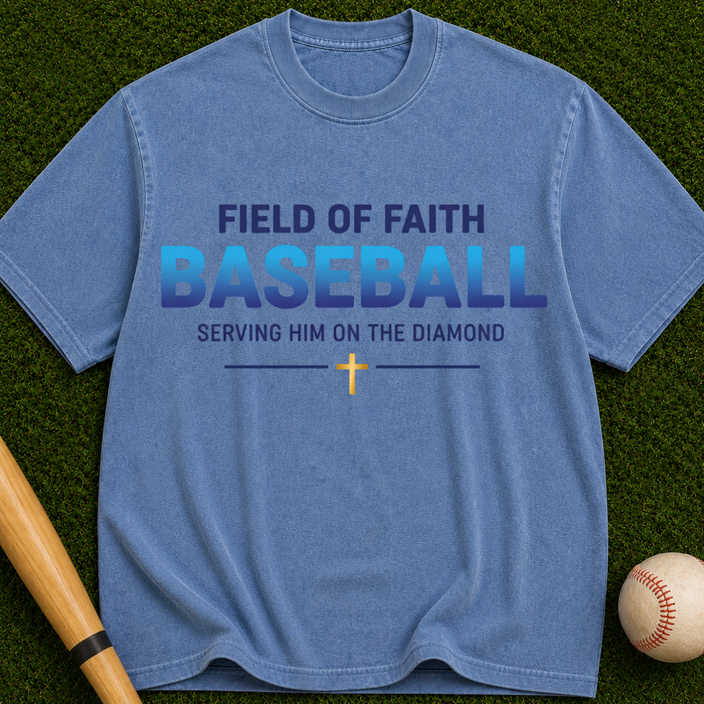 Field of Faith Baseball — "Serving Him on the Diamond" Christian Baseball Tee