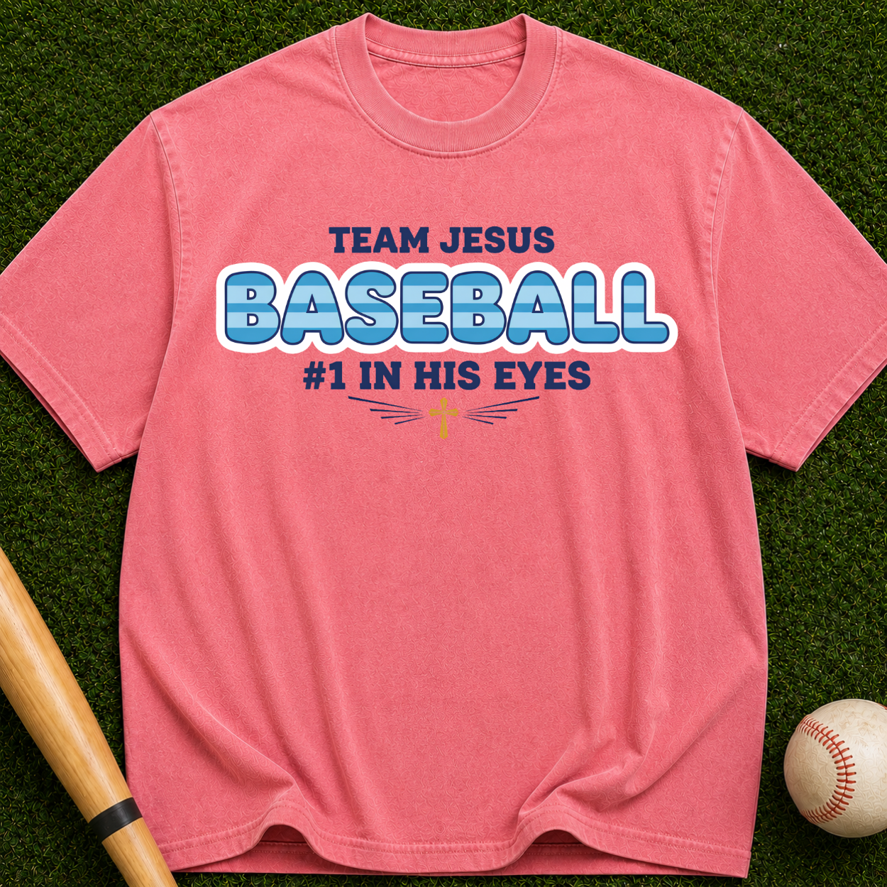 Team Jesus Baseball  #1 In His Eyes” Christian Faith Tee