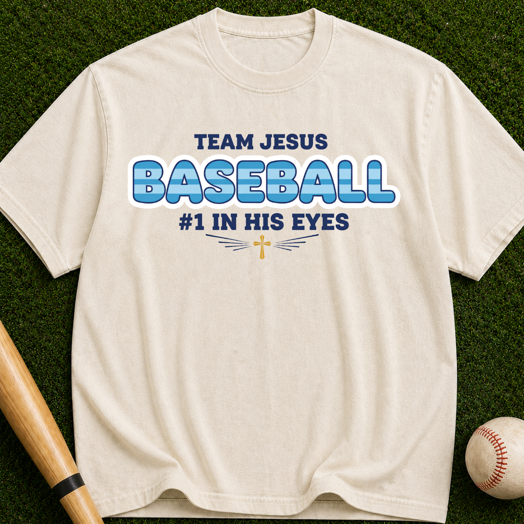 Team Jesus Baseball  #1 In His Eyes” Christian Faith Tee