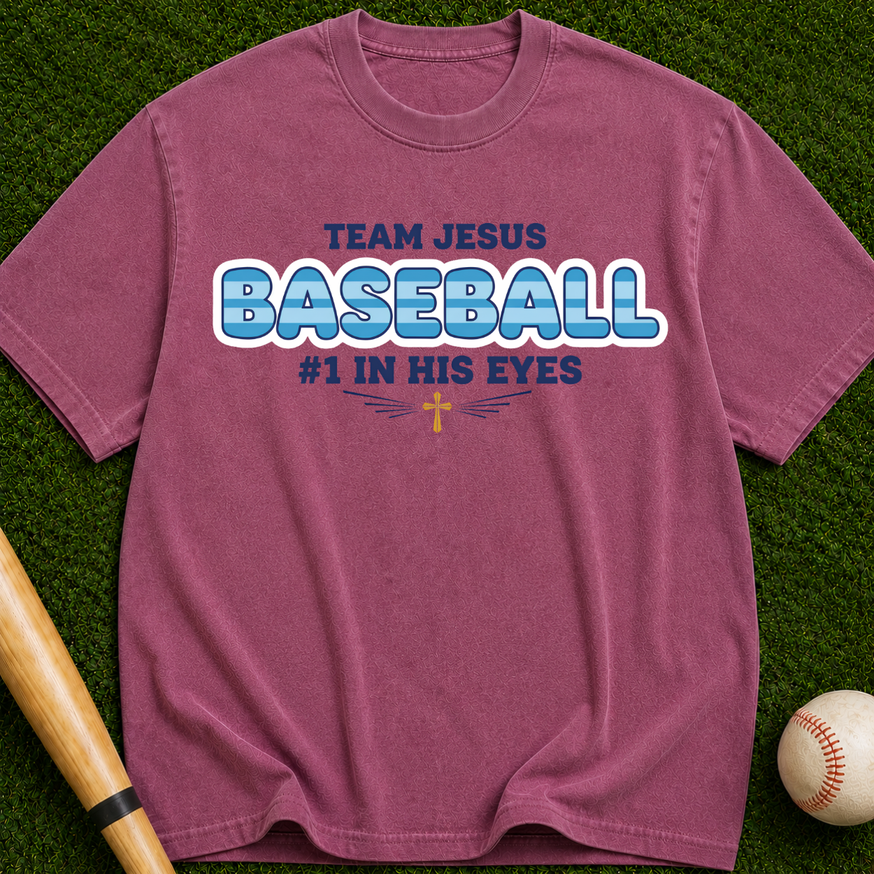 Team Jesus Baseball  #1 In His Eyes” Christian Faith Tee