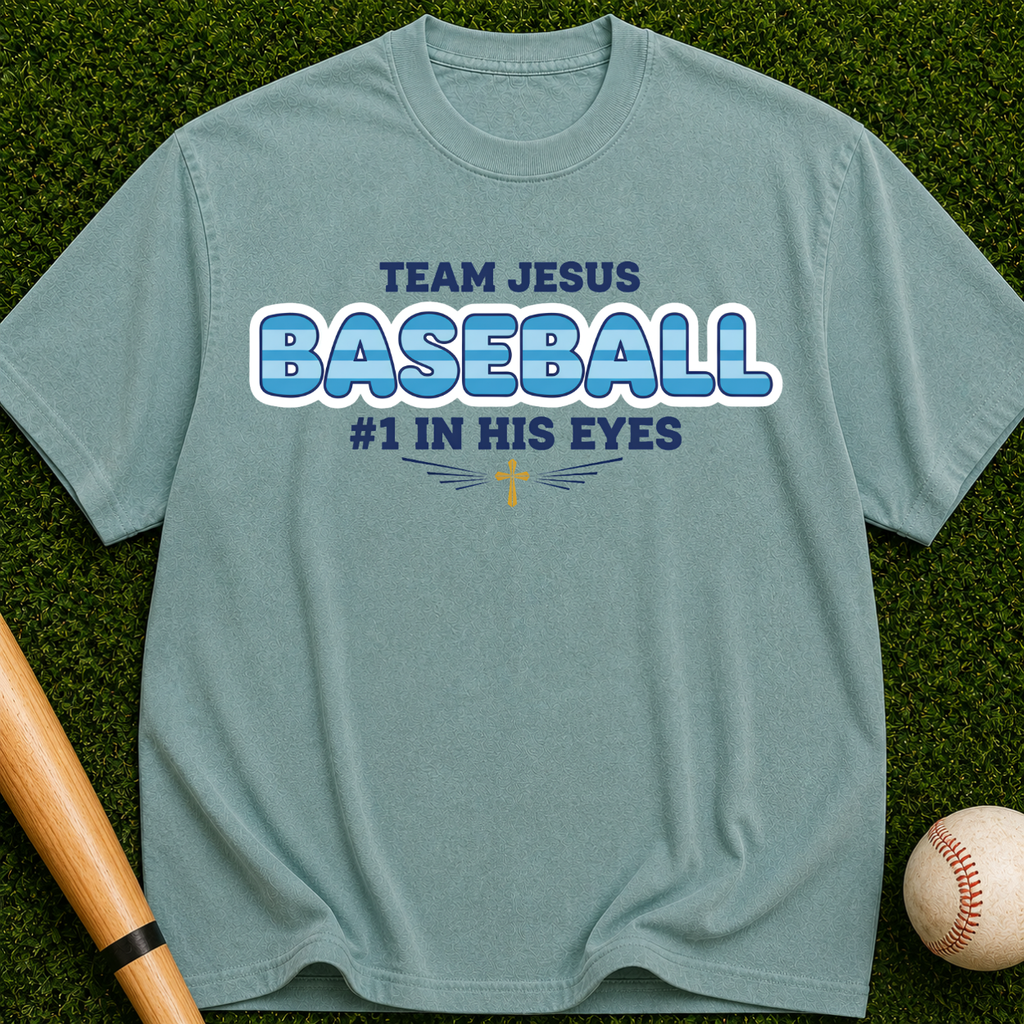Team Jesus Baseball  #1 In His Eyes” Christian Faith Tee